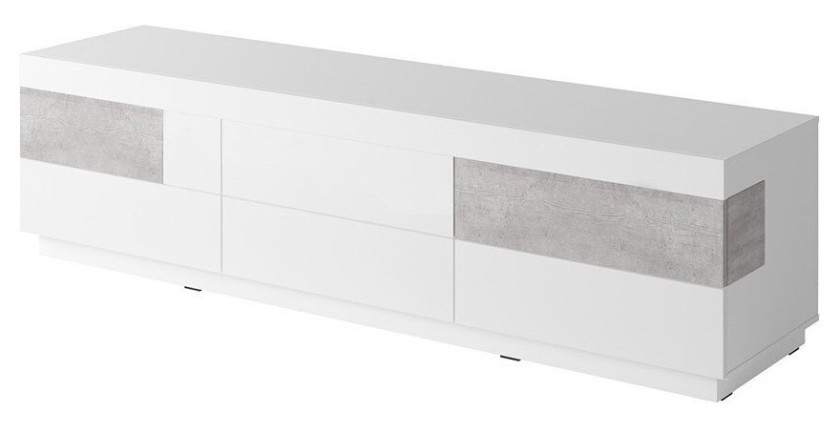 Meuble TV XL 200cm collection KILES. Coloris blanc et gris. Style design.