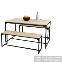 Table à manger Dock avec ses 2 bancs imitation chêne clair - Idéal à l'intérieur comme à l'extérieur