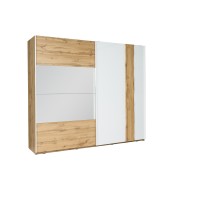 Armoire 250 cm WOOD 2 portes coulissantes avec miroir coloris chêne et blanc