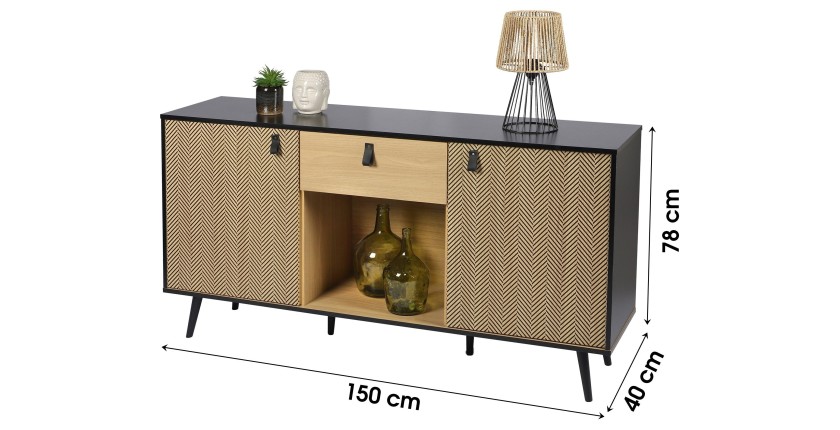 Buffet 2 portes et 1 tiroir et une niche style design dimensions 150x40x78cm