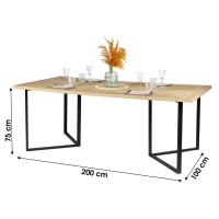 Table à manger style design coloris chêne clair avec pied en métal noir dimensions 200x100xH75cm