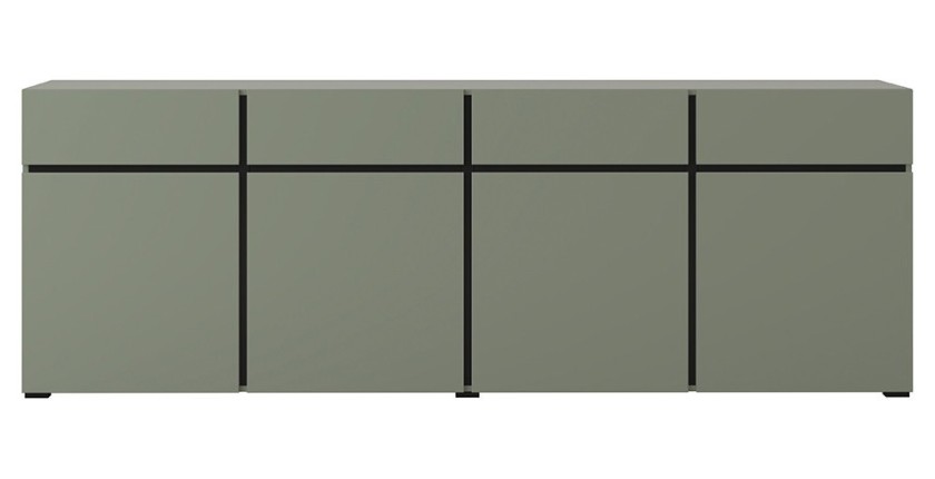 Buffet XL coloris vert sauge 225cm collection HAVANA. Bahut  design avec 4 portes et 4 tiroirs.