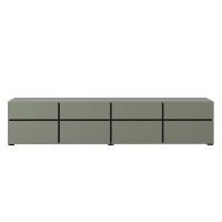 Meuble TV XL coloris vert sauge et noir 225cm collection HAVANA. Meuble design avec 4 portes et 4 tiroirs.