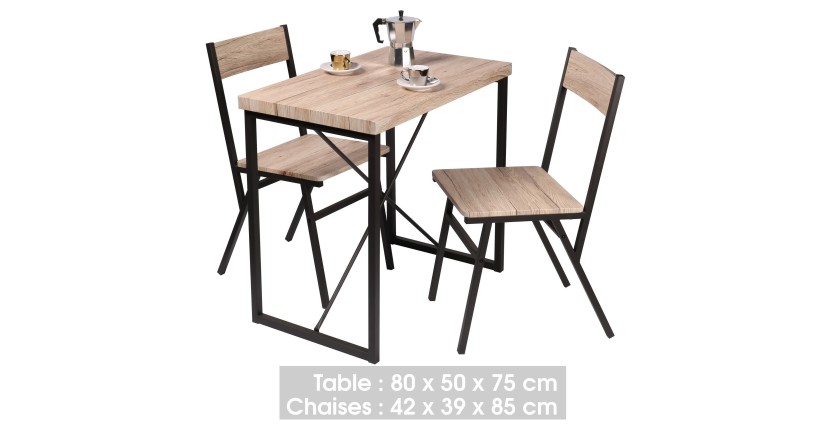 Table à manger avec 2 chaises - 80x50xH75cm - Couleur chêne