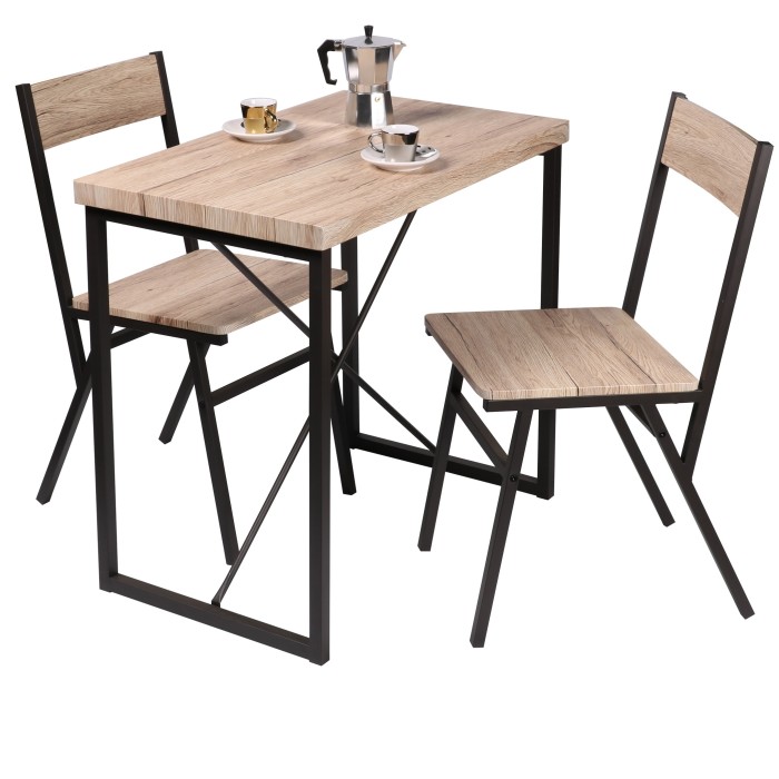 Table à manger avec 2 chaises - 80x50xH75cm - Couleur chêne