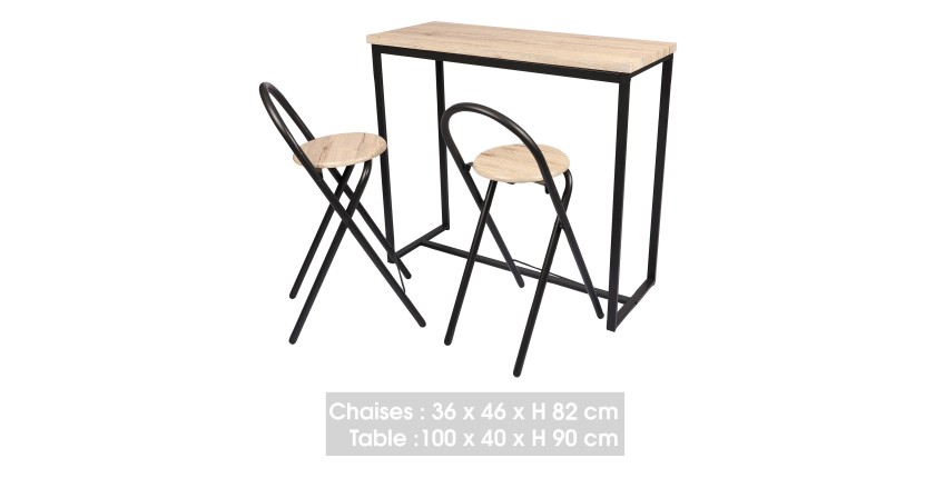 Table à manger murale avec 2 chaises - 100x40xH90cm - Couleur chêne