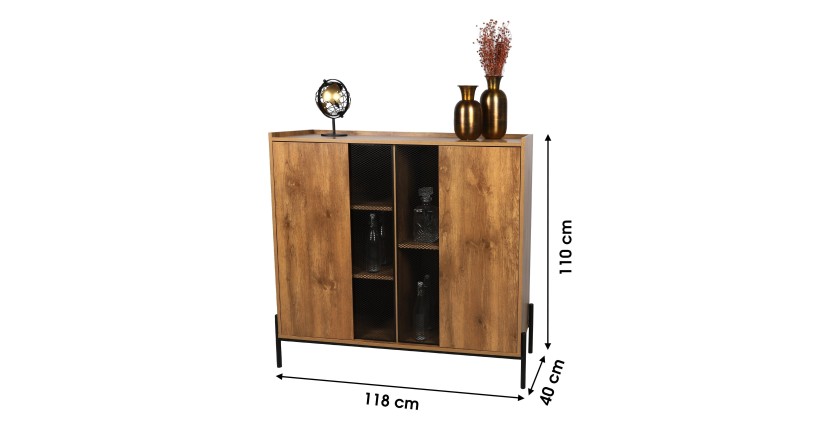 Buffet 2 portes grillagées et 5 niches style rustique dimensions 118x40x110cm