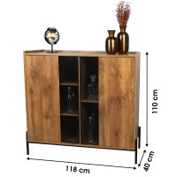 Buffet 2 portes grillagées et 5 niches style rustique dimensions 118x40x110cm