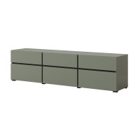 Meuble TV coloris vert sauge 180cm collection HAVANA. Meuble design avec 3 portes et 3 tiroirs.