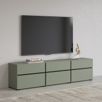 Meuble TV coloris vert sauge 180cm collection HAVANA. Meuble design avec 3 portes et 3 tiroirs.