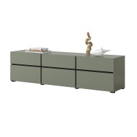 Meuble TV coloris vert sauge 180cm collection HAVANA. Meuble design avec 3 portes et 3 tiroirs.