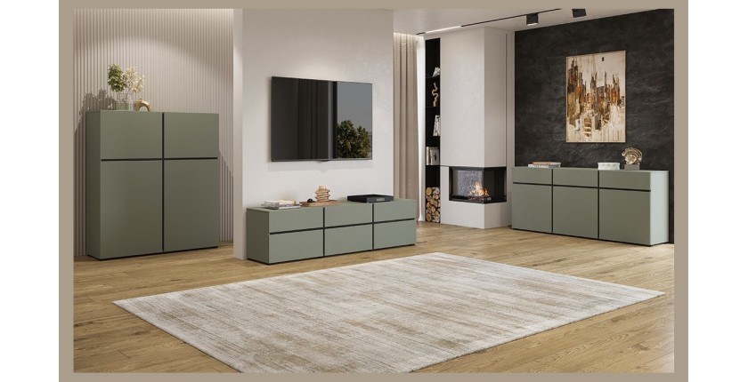 Buffet coloris vert sauge 180cm collection HAVANA. Bahut  design avec 3 portes et 3 tiroirs.