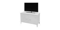 Meuble TV blanc style industriel avec 2 portes en métal 100x40xH53cm