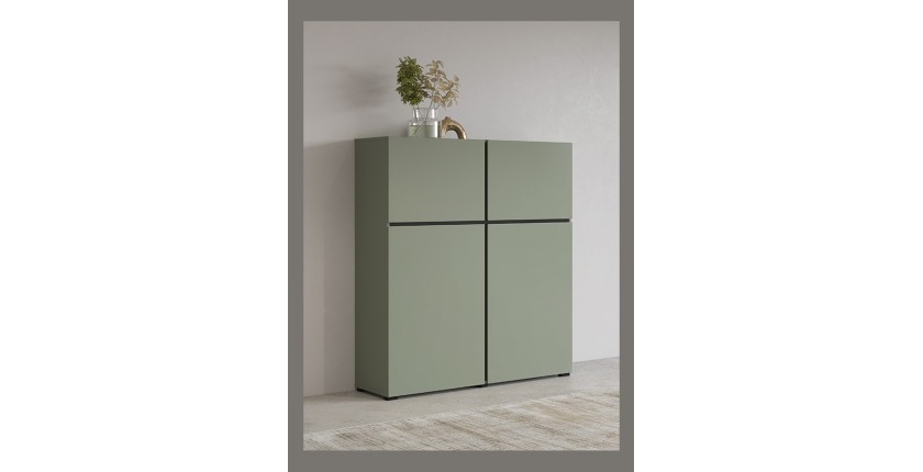 Buffet haut coloris vert sauge L120xH140xP40 collection HAVANA. Bahut  haut design avec 4 portes.