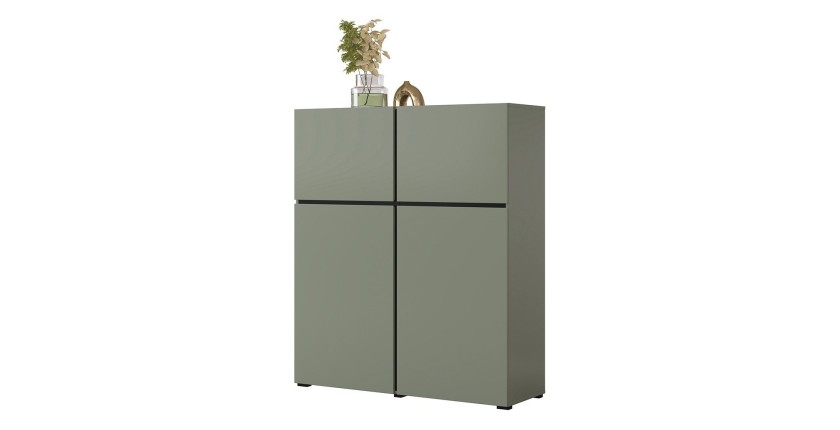 Buffet haut coloris vert sauge L120xH140xP40 collection HAVANA. Bahut  haut design avec 4 portes.