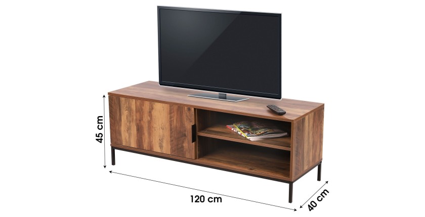 Meuble TV style ethnique avec 1 porte coloris bois noyer - dimensions 120x40xH45cm