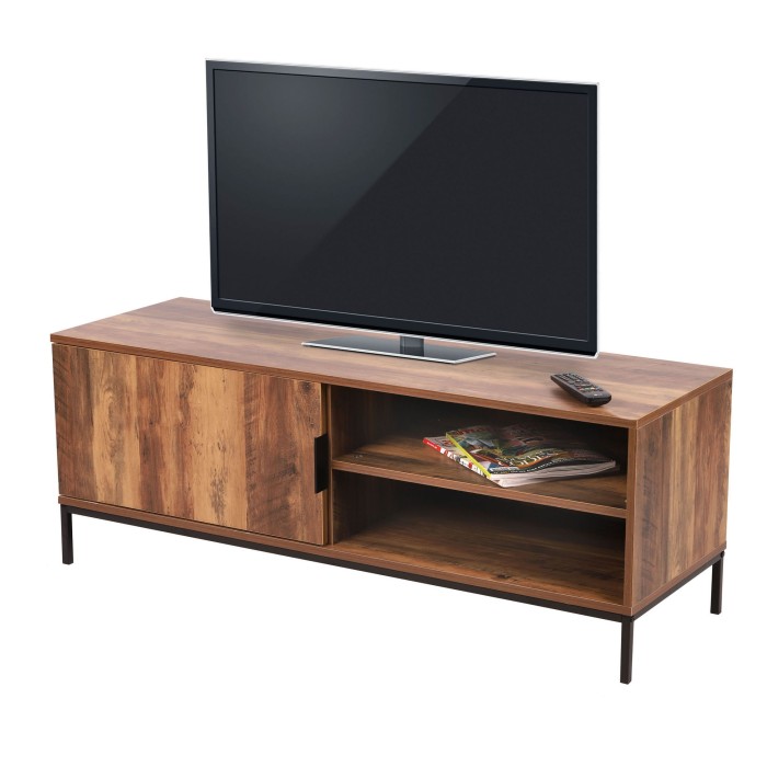 Meuble TV style ethnique avec 1 porte coloris bois noyer - dimensions 120x40xH45cm