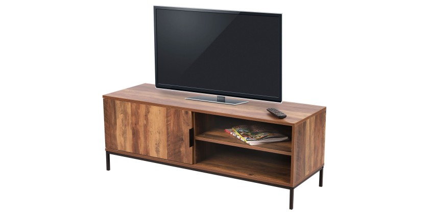 Meuble TV style ethnique avec 1 porte coloris bois noyer - dimensions 120x40xH45cm