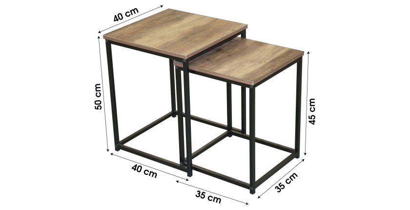 Ensemble de deux tables d'appoint carre 35x35xH45cm et 40x40xH50cm