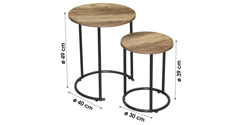 Ensemble de deux tables d'appoint ronde style rustique 30x30xH39cm et 40x40xH49cm