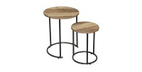 Ensemble de deux tables d'appoint ronde style rustique 30x30xH39cm et 40x40xH49cm