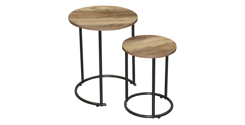 Ensemble de deux tables d'appoint ronde style rustique 30x30xH39cm et 40x40xH49cm