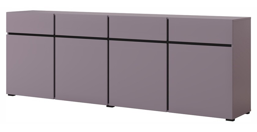 Buffet XL coloris violet pastel 225cm collection HAVANA. Bahut  design avec 4 portes et 4 tiroirs.