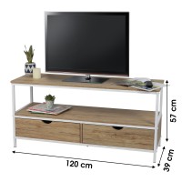 Meuble TV style classique avec 2 tiroirs coloris chêne clair - dimensions 120x39xH57cm