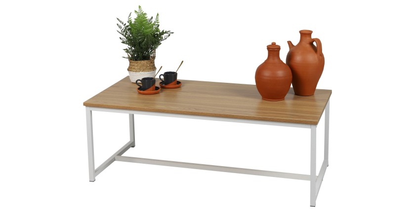 Table basse style industriel collection PUEBLO – Coloris chêne clair, dimensions 100x50x36 cm