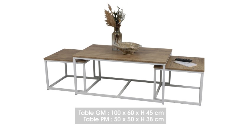 Ensemble de 3 tables d'appoint carré style classique dimensions 100x60xH45cm