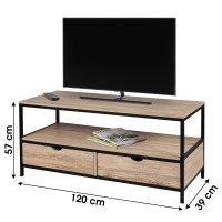 Meuble TV style classique avec 2 tiroirs coloris chêne clair - dimensions 120x39xH57cm