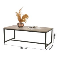 Table basse coloris chêne clair style classique avec pied en métal noir dimensions 100x50x36cm