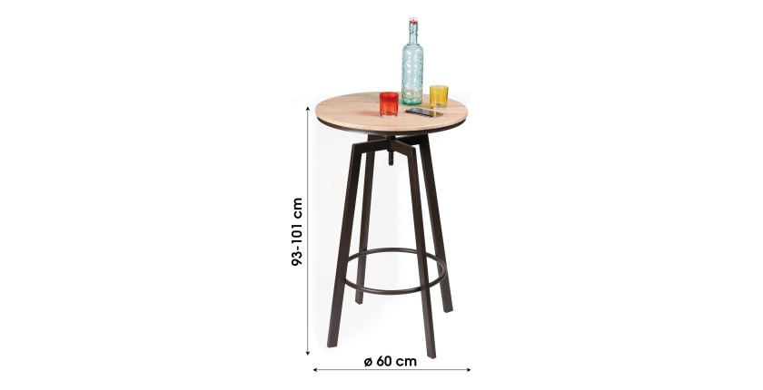 Bar réglable en hauteur, style vintage, dimension 60x60x101cm