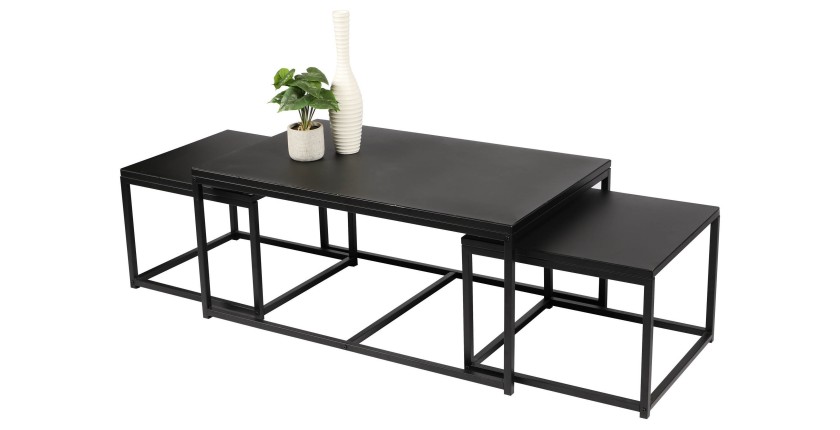 Ensemble de 3 tables d'appoint carré style classique noir dimensions 100x60xH45cm