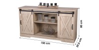 Buffet 2 portes coulissantes style rustique coloris chêne clair dimensions 150x40x75cm