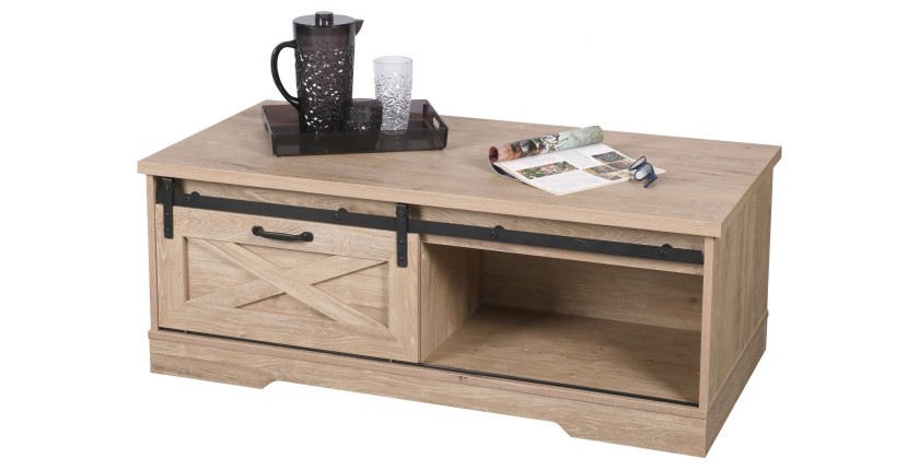 Table basse avec 1 porte coulissante et une niche 117x59xH45cm