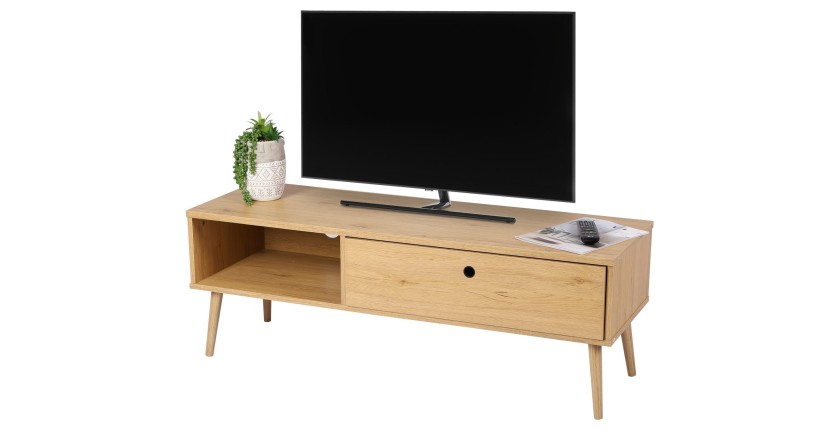 Meuble TV style classique coloris chêne clair avec un tiroir - dimensions 120x39xH43cm