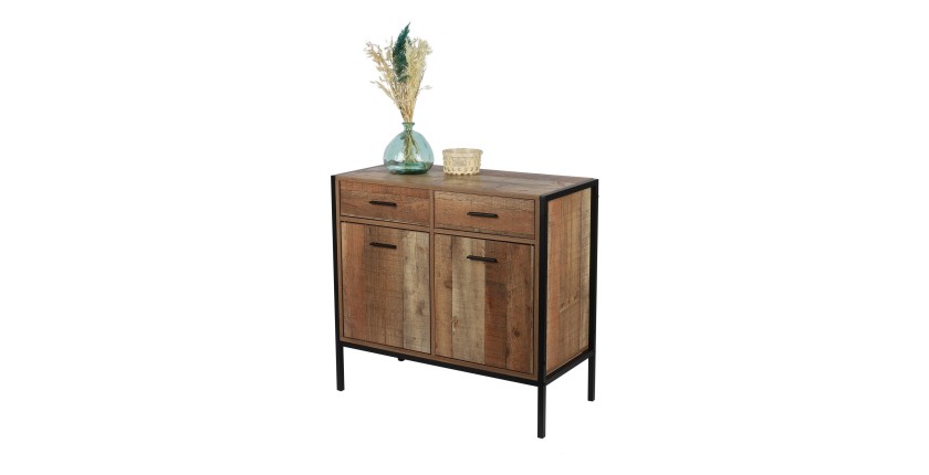 Commode style rustique – 2 portes et 2 tiroirs, coloris chêne foncé, dimensions 84x40x79 cm