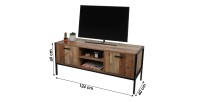 Meuble TV style rustique coloris chêne foncé avec 2 portes et 2 niches - dimensions 124x40xH49cm