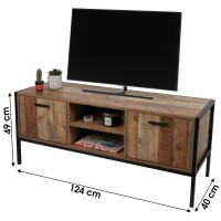 Meuble TV style rustique coloris chêne foncé avec 2 portes et 2 niches - dimensions 124x40xH49cm