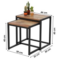 Ensemble de deux tables d'appoint carré style rustique 30x38xH40cm et 30x44xH45cm