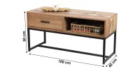 Table basse style rustique – 1 tiroir et une niche, coloris chêne clair, dimensions 100x40xH50 cm – Collection OAKLANDER