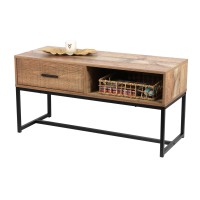 Table basse style rustique – 1 tiroir et une niche, coloris chêne clair, dimensions 100x40xH50 cm