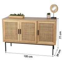 Buffet trois porte en jute, style campagne coloris chêne clair dimensions 120x39x75cm