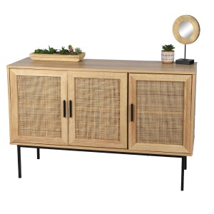 Buffet trois porte en jute, style campagne coloris chêne clair dimensions 120x39x75cm