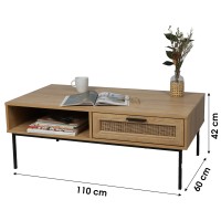 Table basse campagne avec une tiroir effet jute et une niche - 110x60xH42cm