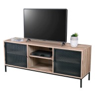 Meuble TV en bois avec grillage en métal noir avec deux niches - dimensions 150x40xH60cm