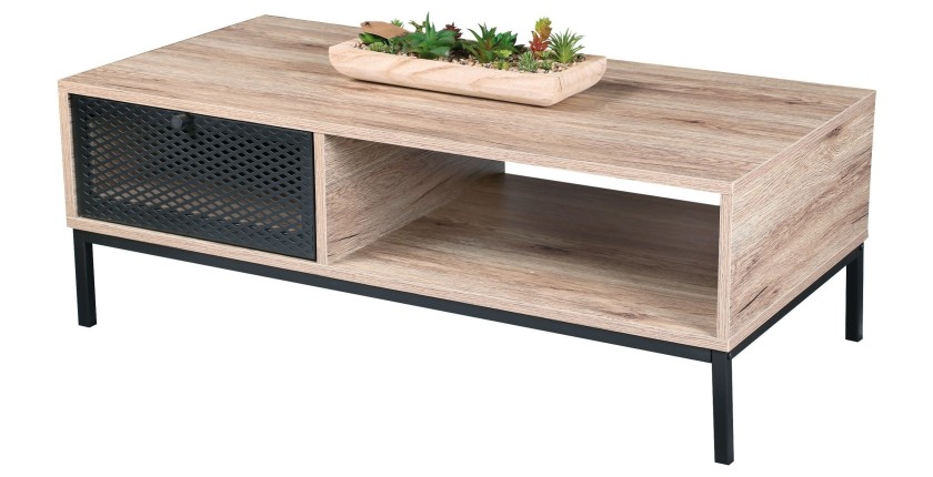 Table basse en bois avec une tiroir grillagé et une niche - dimensions 100x50xH36cm