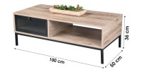 Table basse en bois avec une tiroir grillagé et une niche - dimensions 100x50xH36cm