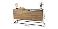 Buffet trois portes, style campagne coloris chêne clair - dimensions 160x40x80cm